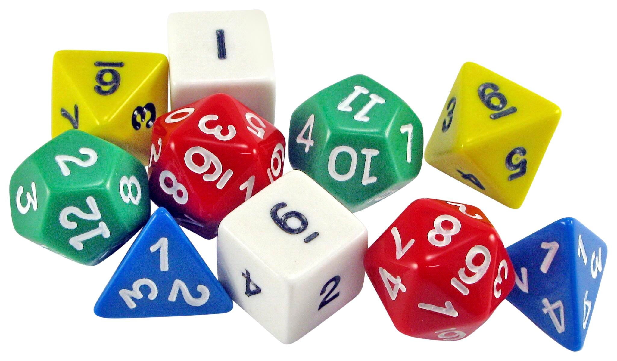 Polyhedra Dice - Set of 10 - Assorted Shapes & Colors
