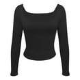 thumbnail image 3 of women Tight Low Square Neck Long Sleeve T Shirt Top, 3 of 3