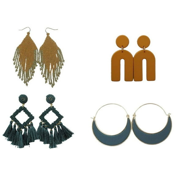 Time and Tru Tassel Dangle, Women's Boho Statement Earring, 4 Count