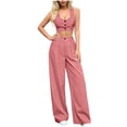 thumbnail image 3 of Womens Fashion Lounge Sets Casual Summer Outfits 2 Piece Short Matching Clothing Set Short Sleeve Top And Cropped Pants Set With Button Front And Side Pockets, 3 of 8
