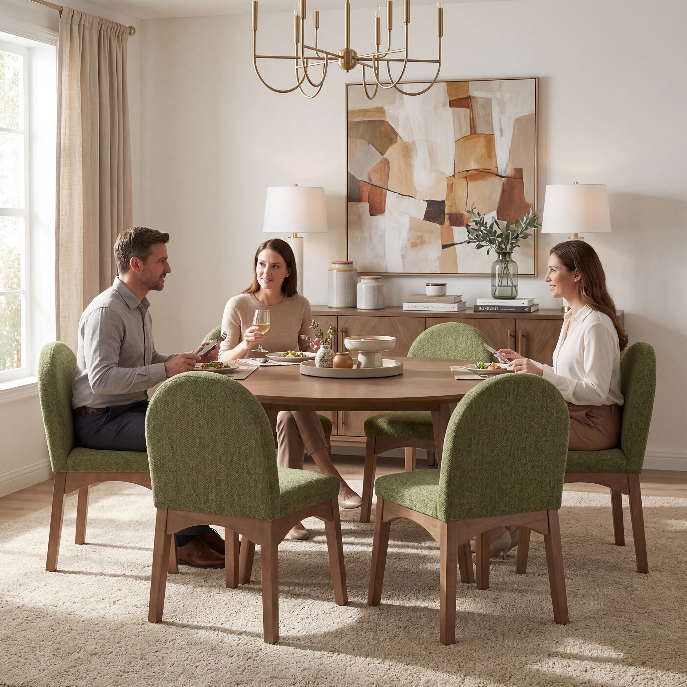 Guyou Modern Dining Chairs Set of 2, Chenille Upholstered Dining Room Chairs, Mid Century Wooden Kitchen Side Chairs for Dining Room, Kitchen, and Living Room, Green