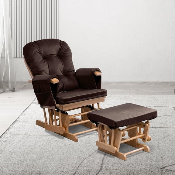 5Pcs Glider Rocker Cushions Set【Cushion ONLY 】- Velvet Glider Rocker Replacement Cushions with Side Storage Pockets, Washable & Non Slip, Brown