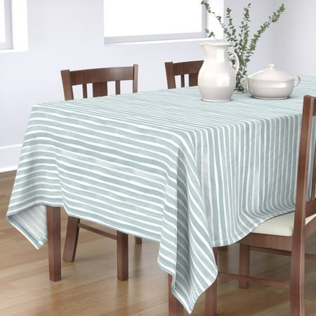 

Cotton Sateen Tablecloth 70 x 120 - Slate Watercolor Stripes Horizontal Paint Lines Geometric Modern Light Pastel Blue Mix Match Print Custom Table Linens by Spoonflower