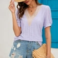 thumbnail image 4 of GYUJNB Women's Lace Basic V-Neck T-Shirts Puff Short Sleeve Loose Fitting Tunic Tank Tops,Purple, 4 of 6