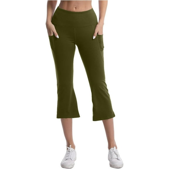 Zszcpp Capri Leggings For Women High Waist Flared Leisure Calf Length Wide Leg Pocket Lightweight Going Out Pants Trousers