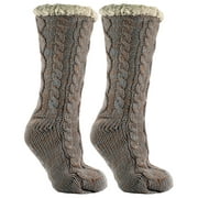 Book Lover Sherpa-Lined Infused Cable Knit Slipper Socks, Rose/Shea Butter