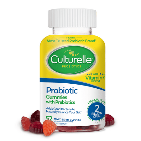 Culturelle Probiotic Gummies with Prebiotics, 2 Billion CFUs Gummies, Berry, 52 Count