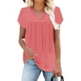 thumbnail image 7 of Summer Tops for Women V Neck T Shirts Criss-Cross Neck Tee Shirts Front Pleated Short Sleeve Tops Ruffle Sleeve T-Shirts Plain Classic Tunic Blouses Going Out Beach Vcation Clothes, 7 of 7