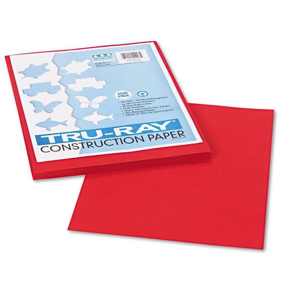 Pacon Tru-Ray Construction Paper, 76 Lb Text Weight, 9 X 12, Holiday Red, 50/Pack (102993)