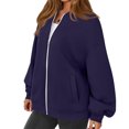 thumbnail image 7 of Women's Full Zip Up Sweatshirt Oversized Jacket Trendy Hoodies Lightweight Coats with Pockets Purple 2XL, 7 of 7