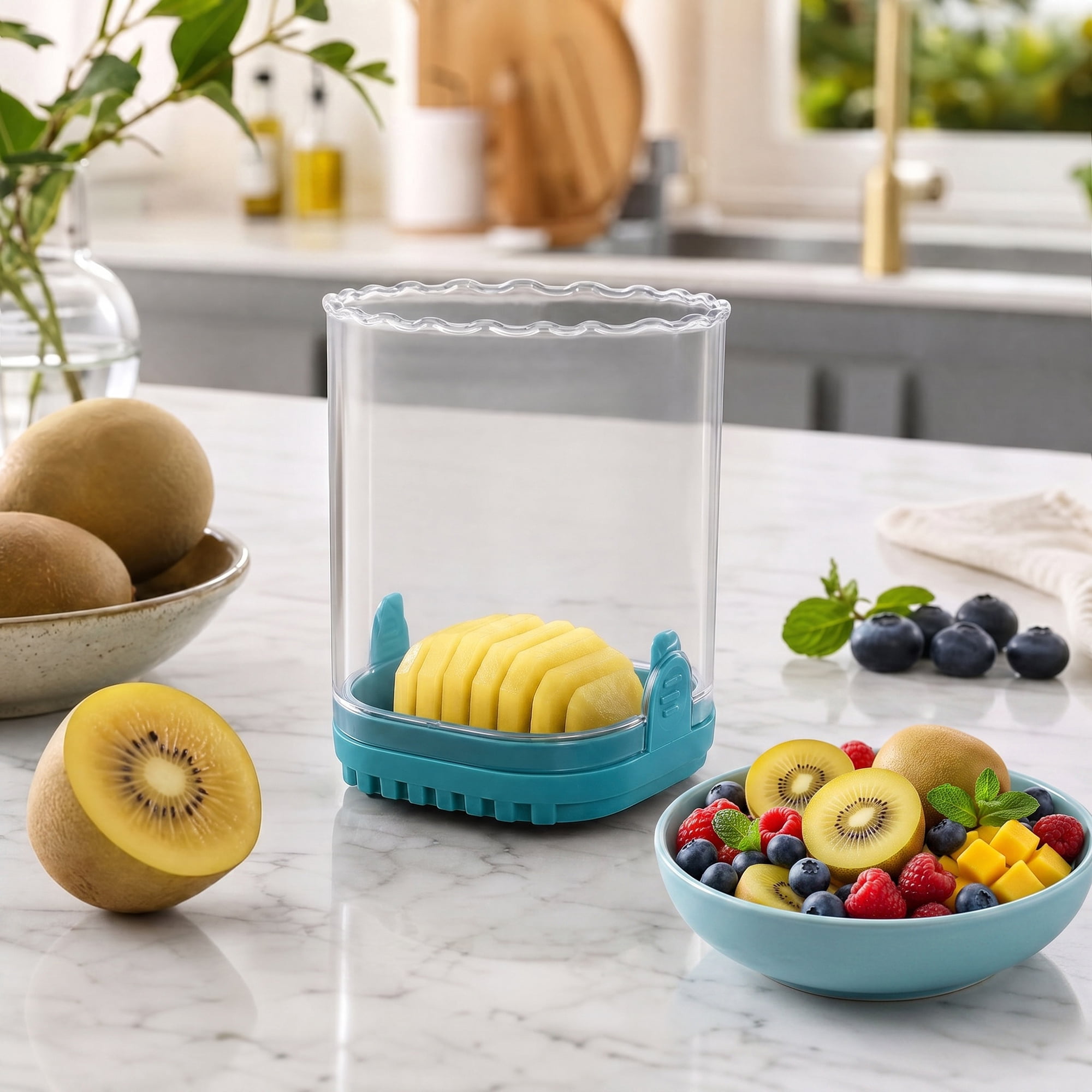Unique Bargains Vegetable and Fruit Chopper Food Processor Veggie Cutter Dark Green