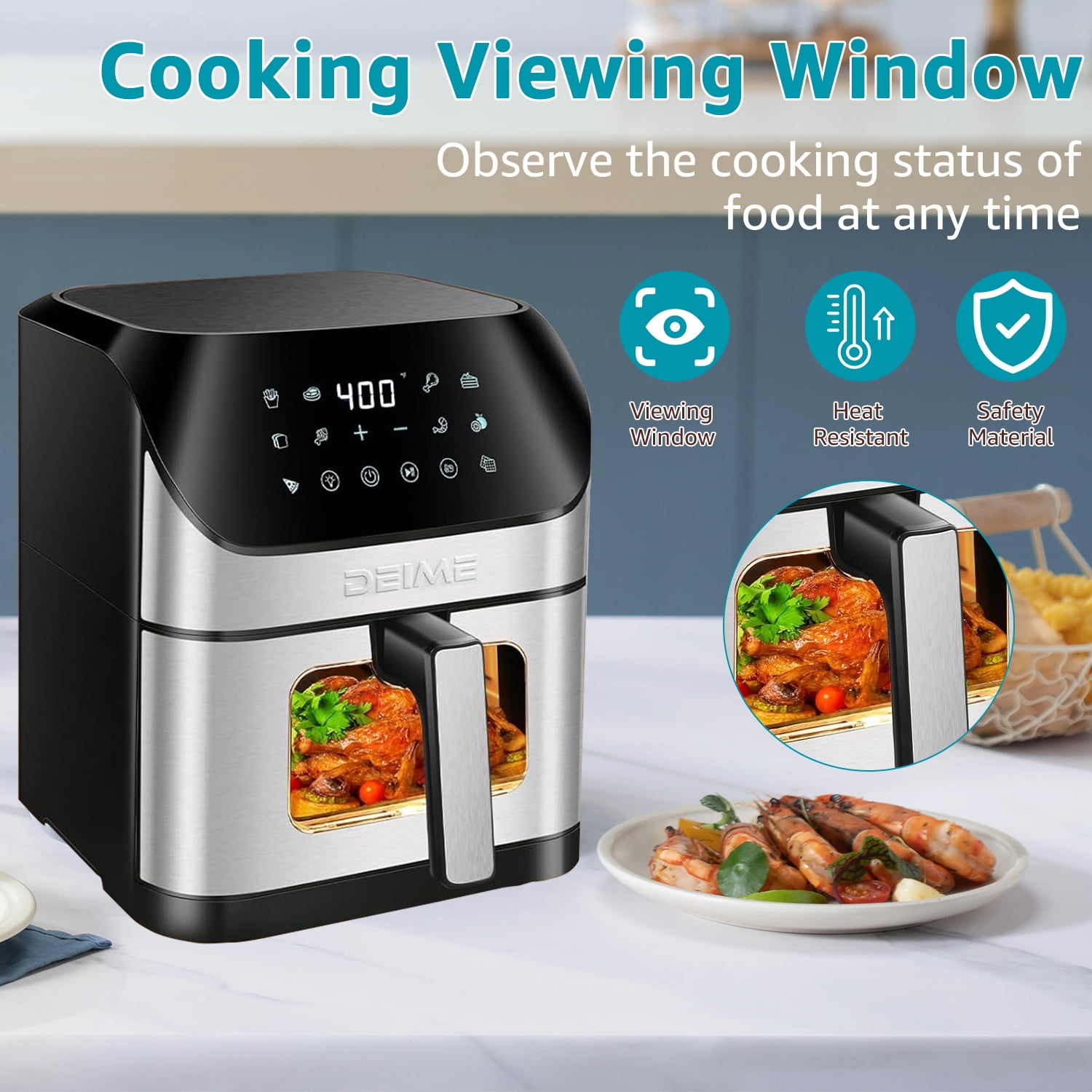 DEIME Air Fryer 6.2 QT Oilless 1500W Large Capacity Oven 12 Functions Air Fryers Healthy Cooker with(图4)