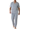 thumbnail image 2 of KyCheLot Men's 2 Piece Pajama Sets Comfy Loose Button down Short Sleeve Shirts and Elastic Waist Pants, 2 of 5