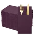 thumbnail image 1 of 100 Pcs Servilletas Desechables con Sensación de Lino y Bolsillos para Cubiertos Incorporados, Servilletas de Papel para Cuchillo y Tenedor Morado, 1 of 6