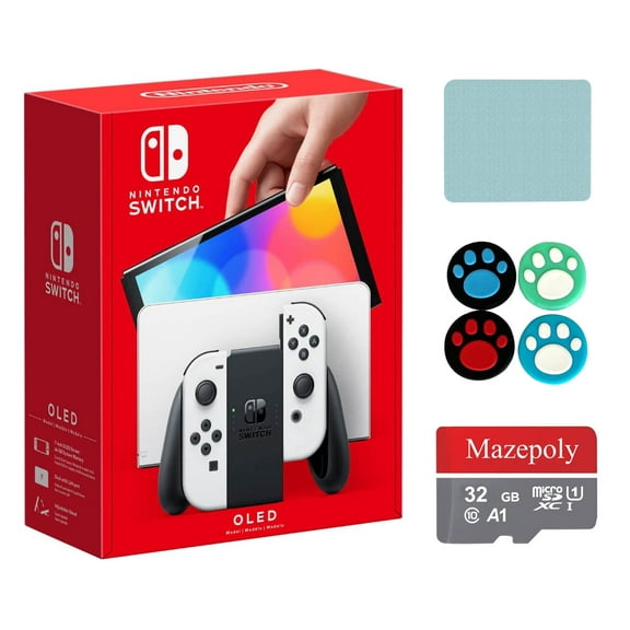 Nintendo Switch 64GB OLED Model Bundle, Nintendo Switch Console with White Joy-Con Controllers & Dock, Vibrant 7-inch OLED Screen, 64GB Storage, with Mazepoly Accessories