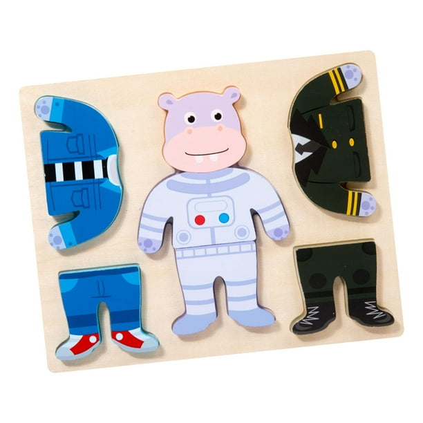 Juego de rompecabezas de madera para vestir, juegos de cambio de ropa, rompecabezas intercambiables, juguetes Montessori para bebés, niños pequeños de hipopótamo CUTICAT Rompecabezas Montessori