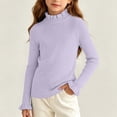 thumbnail image 2 of Girls Ribbed Mock Neck Knit Sweater Slim Fit Long Sleeve Ruffle Trim Basic thermal Top for Kids Ages 0-12 Fall Winter Layering Shirt Purple 0-3 Years, 2 of 6