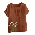 thumbnail image 3 of AVTOIFY Summer Womens Blouses Dressy Casual, Women Casual And Linen Round-Neck Printed Short Sleeve Button T-shirt Blouse Coffee XXXXXL, 3 of 3