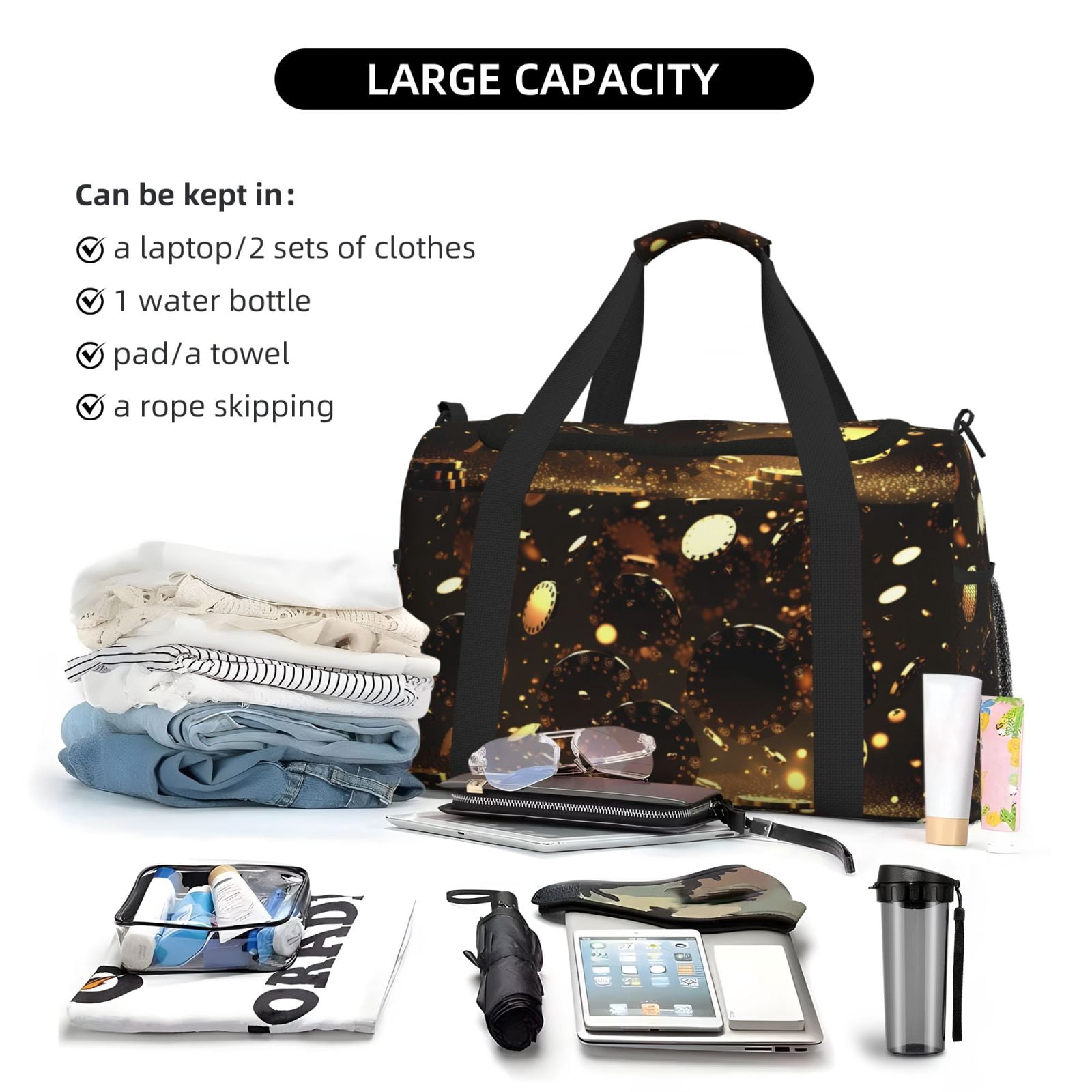 Fuzoiu Classical Golden Casino Print Travel Duffle Bag,Carry On Tote Bags,Duffel Bag,Sport Gym Bag, Hospital Bag for Labor and Delivery, Overnight Bag,Luggage Bag