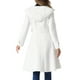 thumbnail image 3 of Abrigo con capucha y cinturón de una sola fila de botones para mujeres, abrigo de invierno con bolsillos, L, blanco, 3 of 6