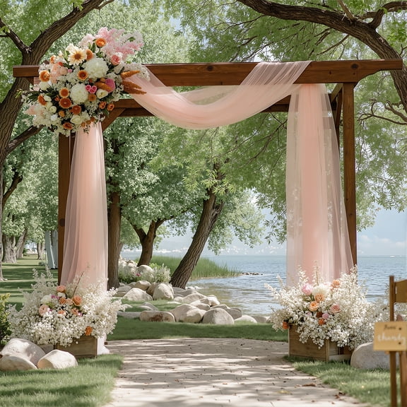 Mictong Wedding Arch Drapes Set, size 236.23 * 63 inches, wedding arch background curtain, suitable for wedding arch decoration, wedding ceremony decoration, 3 pieces, flesh pink