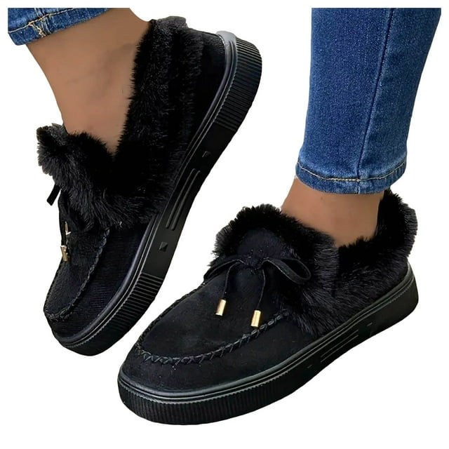 Leozcaa Pantoufles Mocassins pour Femmes en Microsuède Doublées Chaudes Confortables avec Nœud pour Intérieur Extérieur à Enfiler