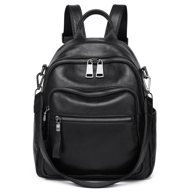 Mochila Wesccimo de piel auténtica negra para mujer