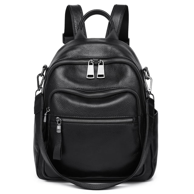 Mochila Wesccimo de piel auténtica negra para mujer