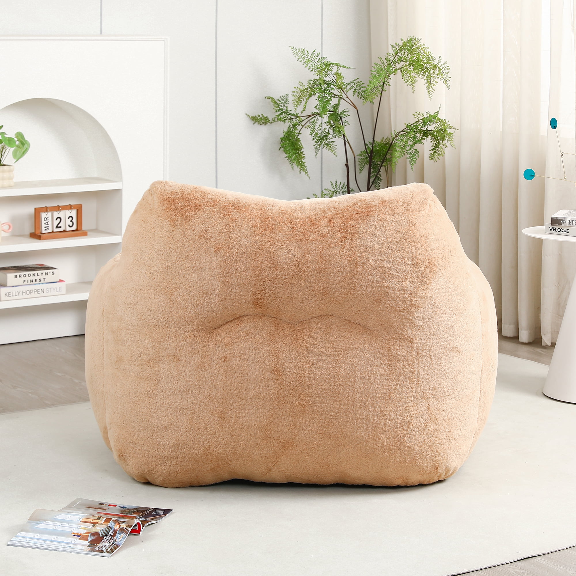 Leumius High-Density Bean Bag Sofa Chair with Armrests 47.3" D x 41" W x 33" H, Brown