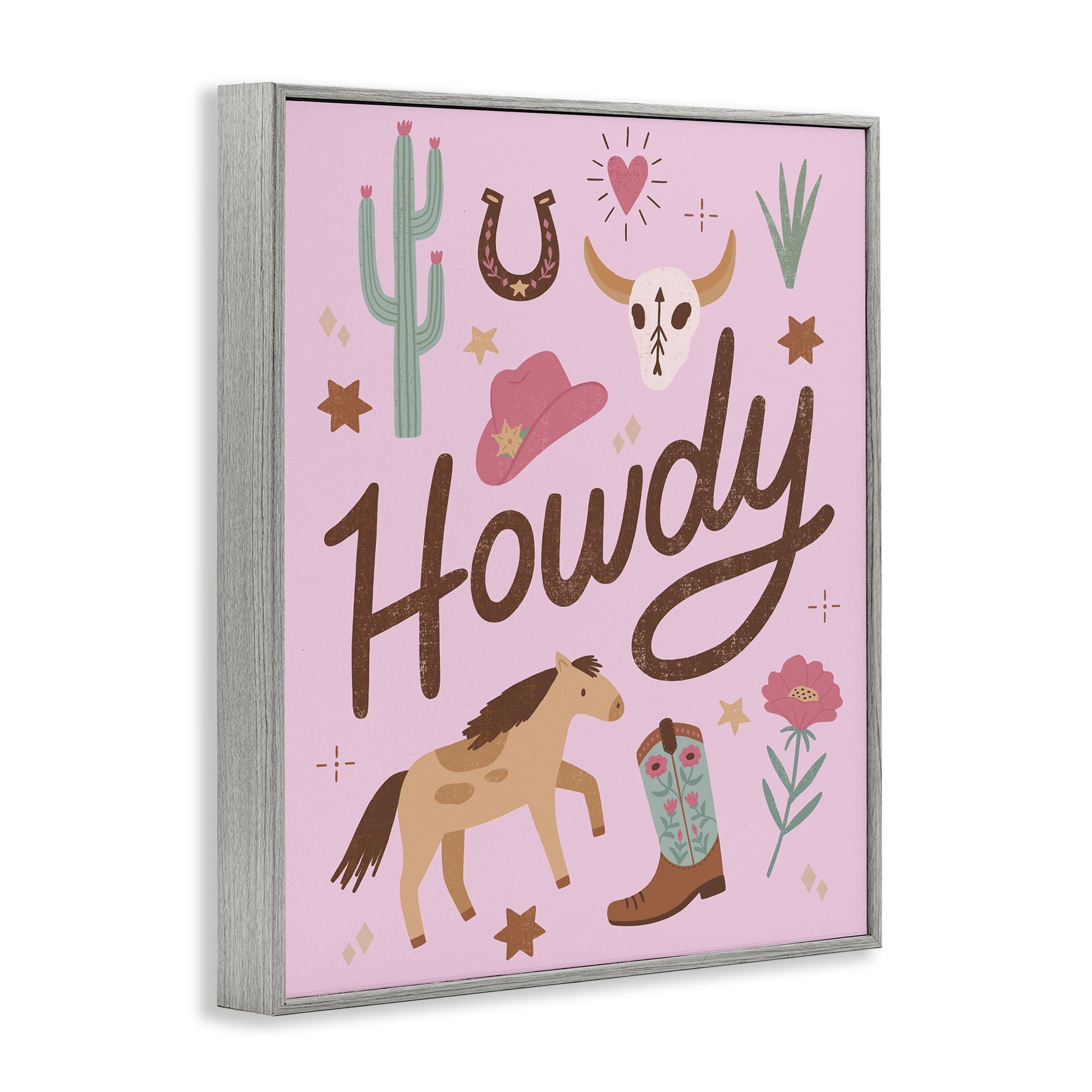 Stupell Industries Western Boho Girl Howdy Gray Framed Giclee Art, design by Nina Seven