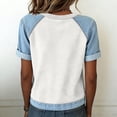 thumbnail image 4 of Resicozy Denim Patchwork Women's Short Sleeve T-Shirt Summer Loose Crewneck Pullovers Casual Tee Tops Denim Trim Shirts 2026 White XL, 4 of 6