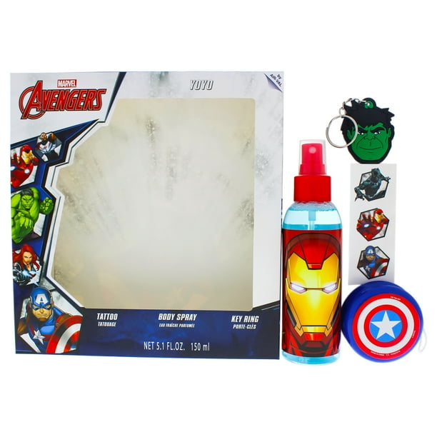 Avengers par Marvel pour les Enfants - 4 Pc Ensemble Cadeau 5.1oz Corps Spray, Tatouage, YoYo, Porte-Clés