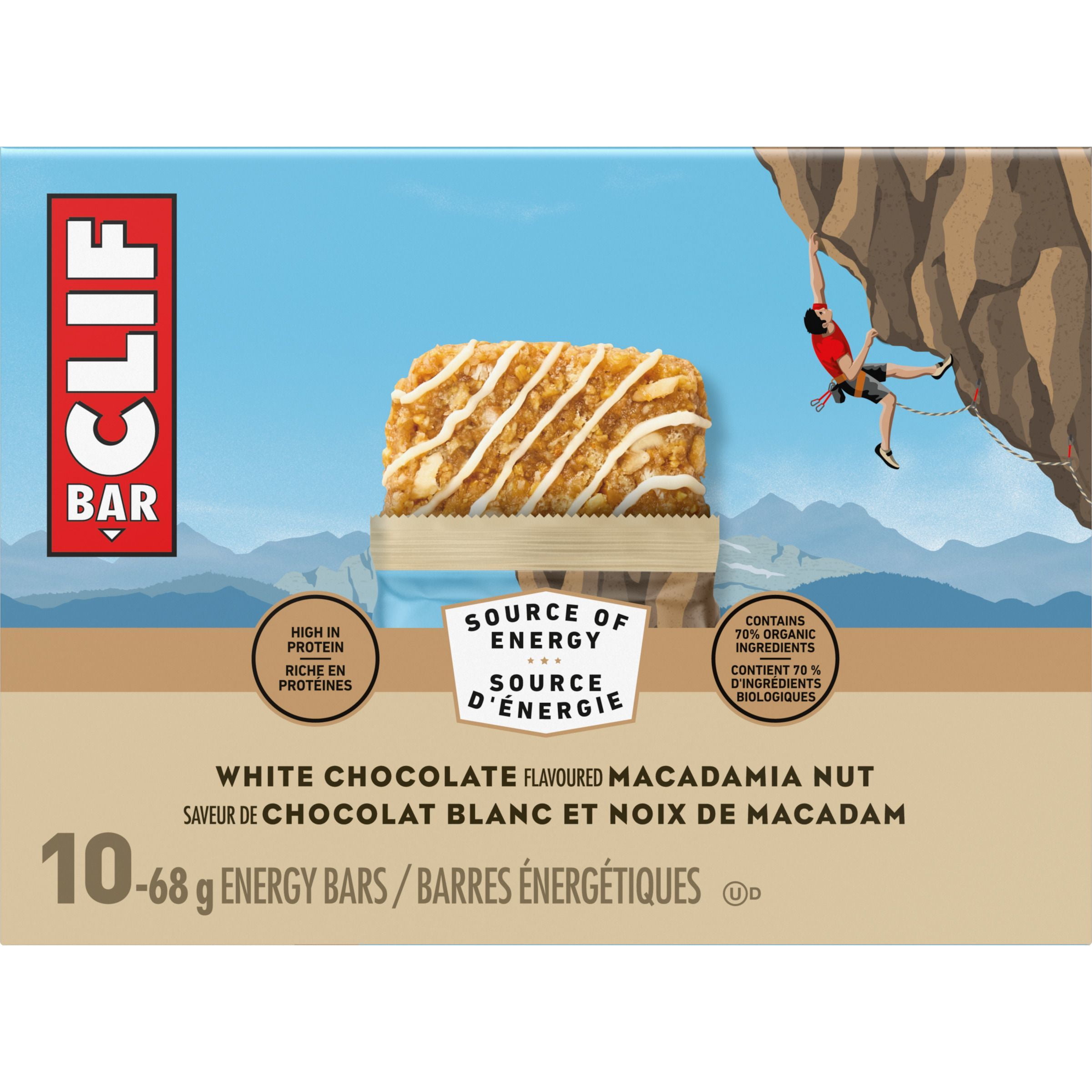 CLIF BAR Energy Bars, White Chocolate Macadamia Nut, Granola Bar, High in Protein, Contains 70% Organic Ingredients 10 Bars