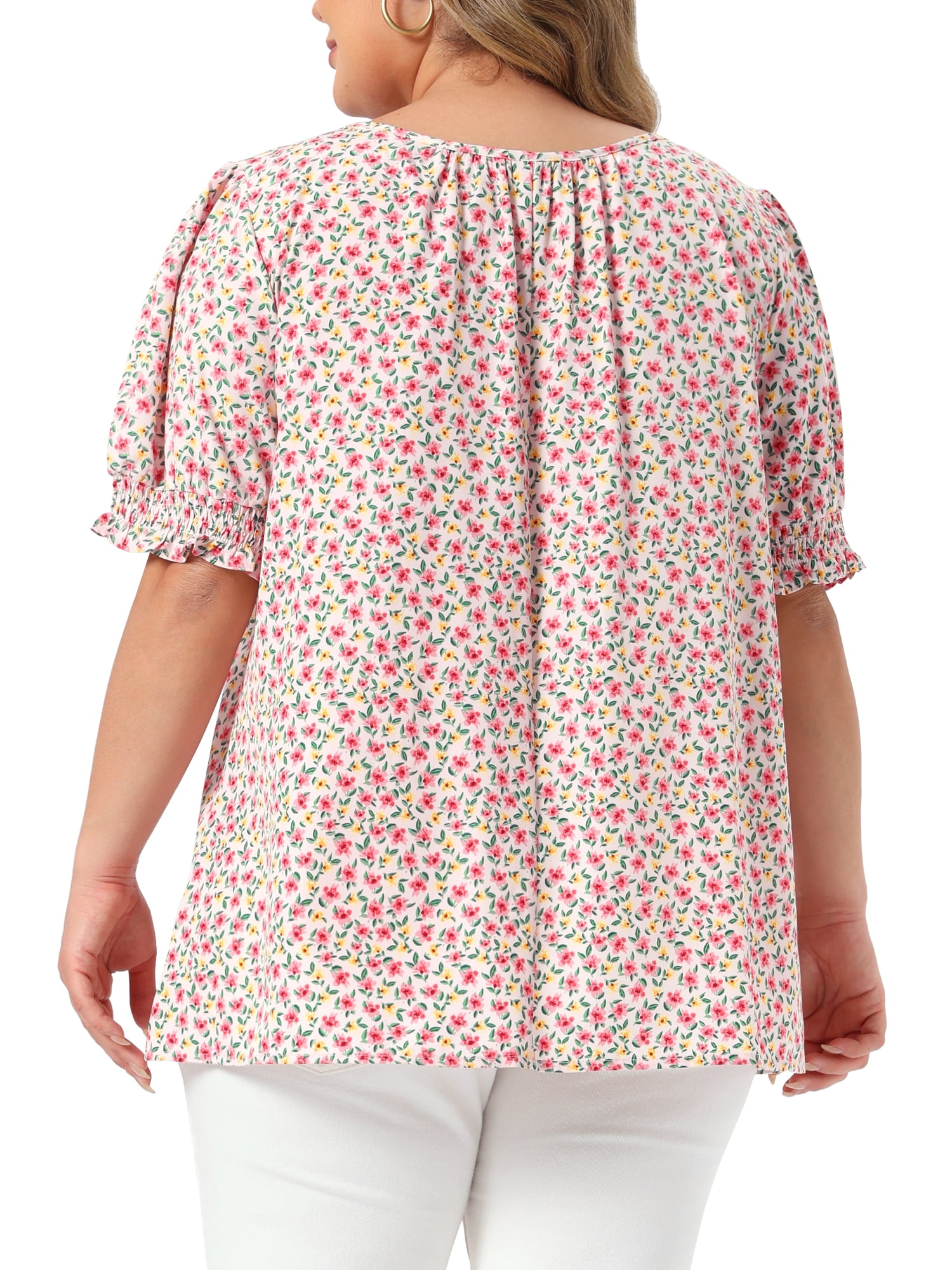DARING DIVA Women's Plus Tops Scoop Neck Notch V Tie Front  Floral Summer Blouses 4X Pink