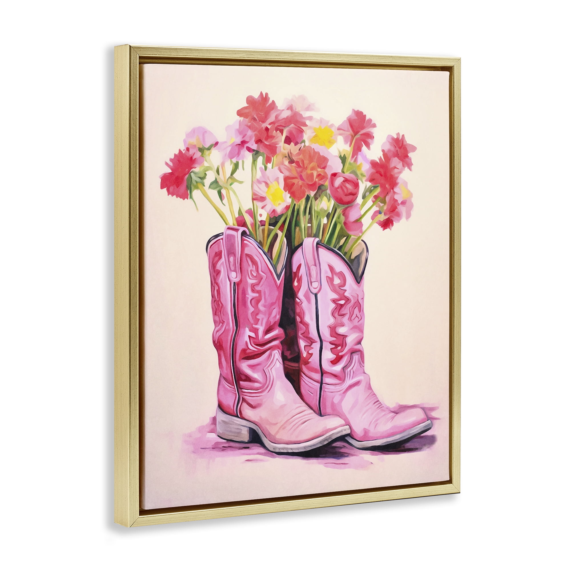 Stupell Industries Pastel Western Whimsy Botanical & Floral Painting Gold Floater Framed Canvas Art Print Wall Art, 25 x 31