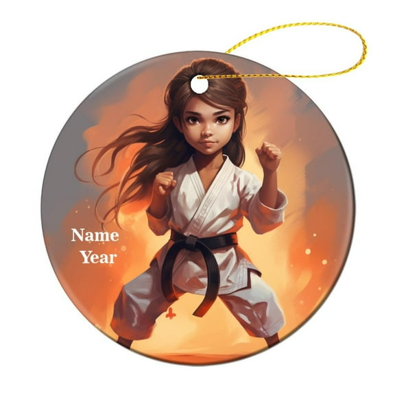 Ceramics Ornaments Cute Karate Girl Christmas Decoration Keepsake Ornament Karate Present Christmas Home Office Tree Decorations Gifts for Women Men On Christmas