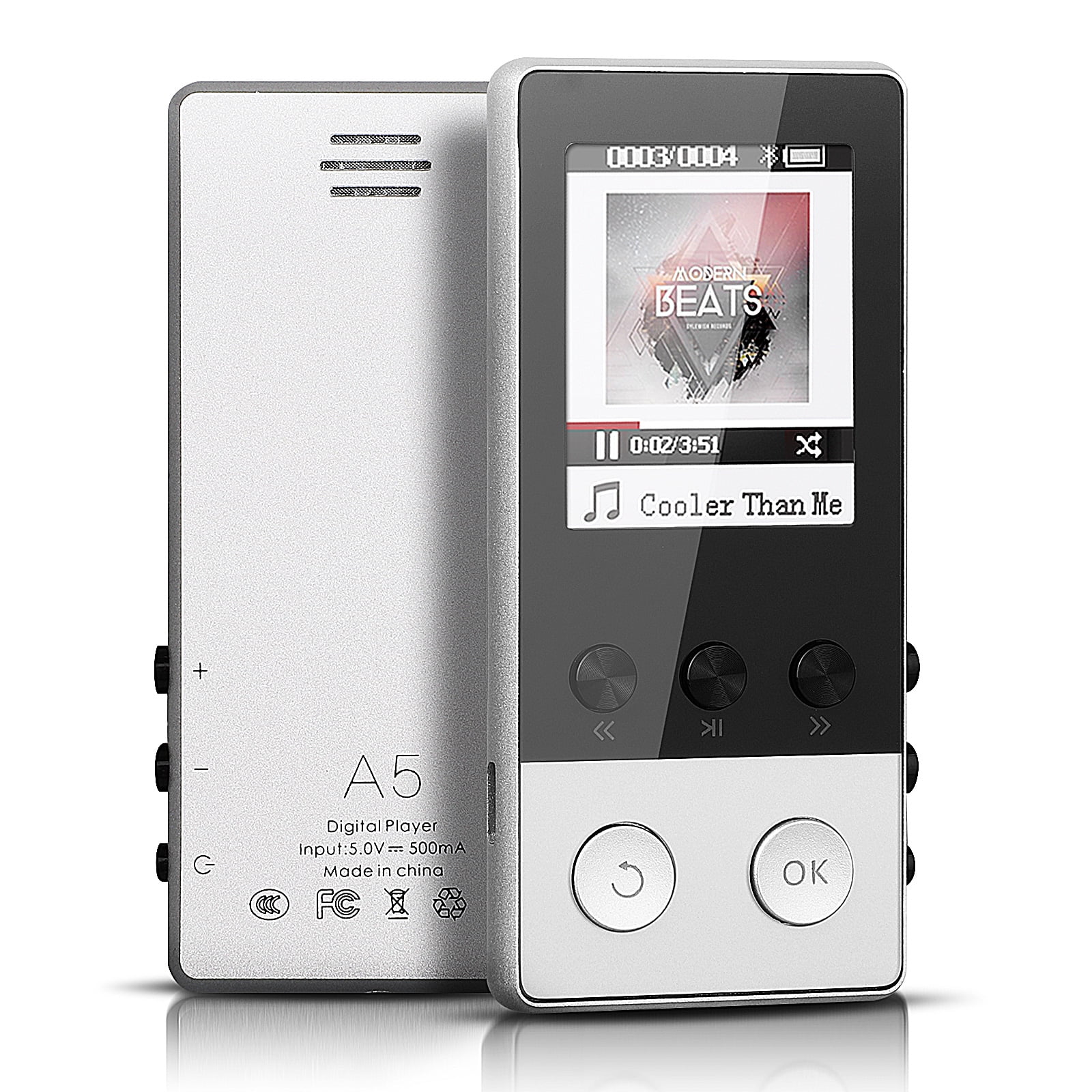 MP3 Player with Bluetooth, TSV 8GB Portable Mp3 Player with FM Radio,HiFi Metal Audio Player with Voice Recorder,Touch Button Music Player, Expandable 64GB TF Card,1.8Inch