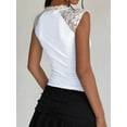 thumbnail image 5 of Women'S Deep V Neck Lace Tank Top Summer Sleeveless Low Cut Shirt Tie Front Cropped Shirt White S, 5 of 7