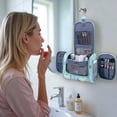 thumbnail image 6 of Large Hanging Travel Toiletry Bag Dopp Kit with Hook Cosmetic Makeup Organizer with Brush Holder Water-Resistant Bathroom for Women Men, Blue Flower, 6 of 8