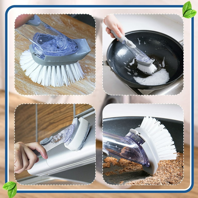 Dish Brush with Handle, Dish Scrubber with Soap Dispenser, Kitchen