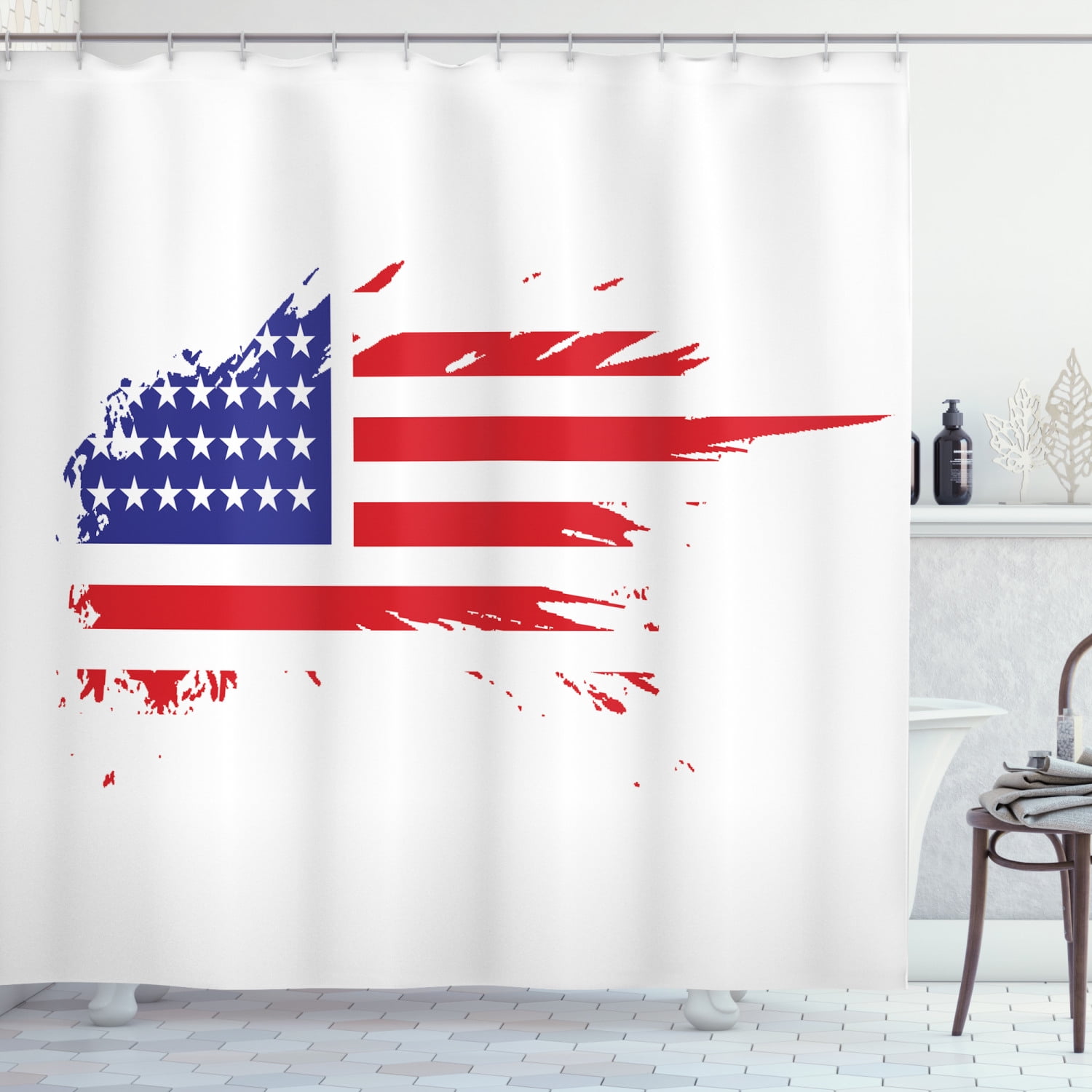 Ambesonne American Shower Curtain, Grunge Flag Freedom Duty, 69