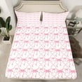 thumbnail image 2 of Pink Bow Bed Sheets Teen Women,Cute Ribbon Bowknot Full Bedding Sets Kawaii Watercolor Bow Tie Sheet Set,Pink White Princess Bow Bed Sheet Set 4 Piece, 2 of 6