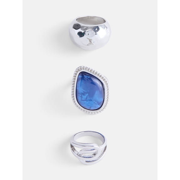 Scenario Women’s Silver Tone Statement Rings, 3-Piece Set