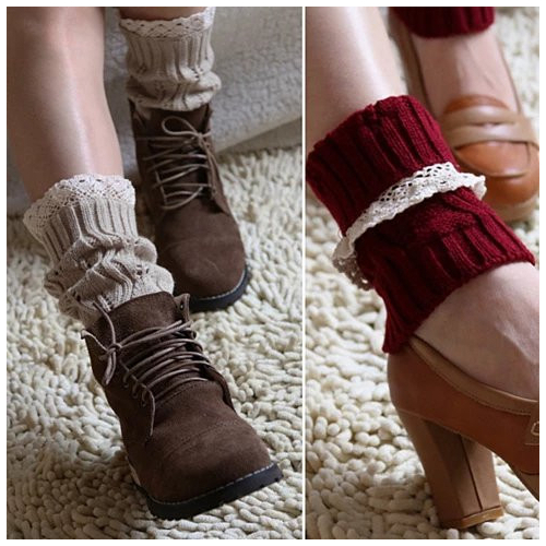 Vintage Style CableKnit At Your Feet Leg Warmer Socks With Lace