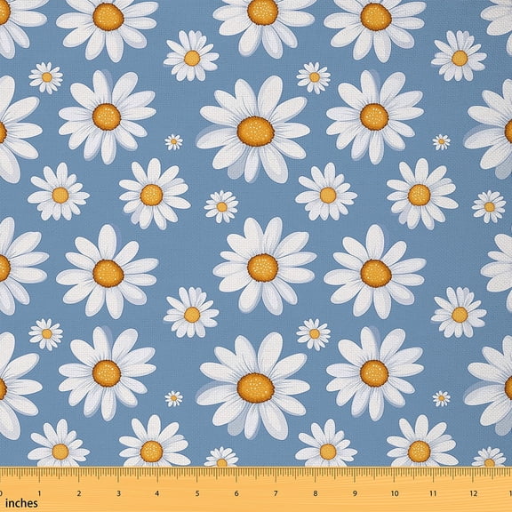 Feelyou Rustic Groovy Kids Fabric by the Yard 2 Yards, Daisy Flower Floral Home Decor Fabric by the Yard, Countryside Style Sewing Fabric, Breathable Home Decor