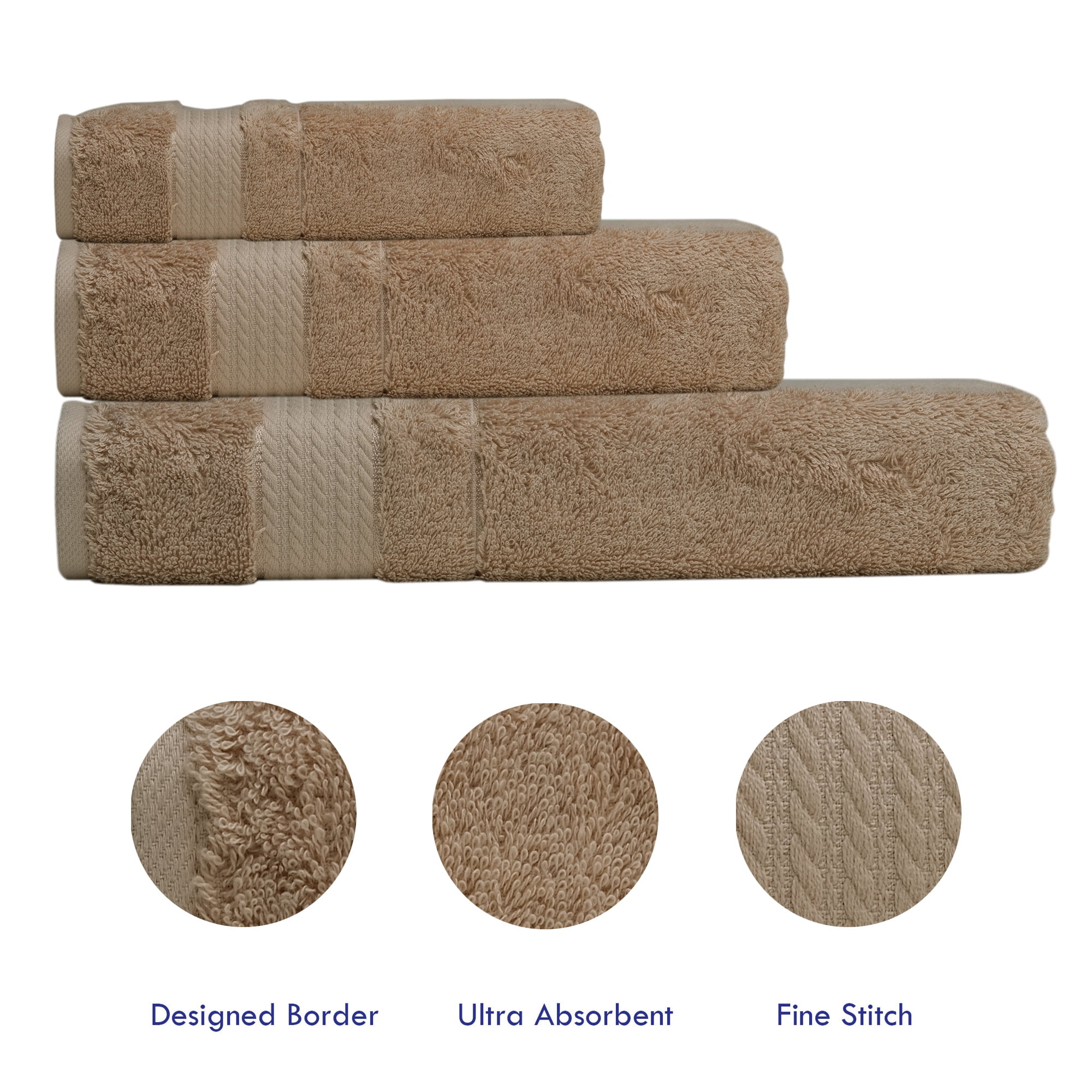 Melissa Linen Premium Turkish Cotton Set of 3 Luxury Bath Towel Set, Beige