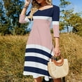 thumbnail image 4 of Navy Pink Stripes Simple Design Sweetheart Knot Flared Dress Fashion Design Large Size Loose Dress Spring Summer Women Dress, 4 of 9
