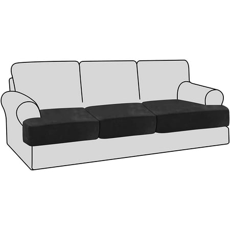 Stretch Velvet 3 Piece T Cushion Sofa Slipcovers Individually Covers For Couch Seat Stay With Elastic Bands Black Canada Stretch Velvet 3 Piece T Cushion Sofa, 3 Seat T Cushion Sofa Covers