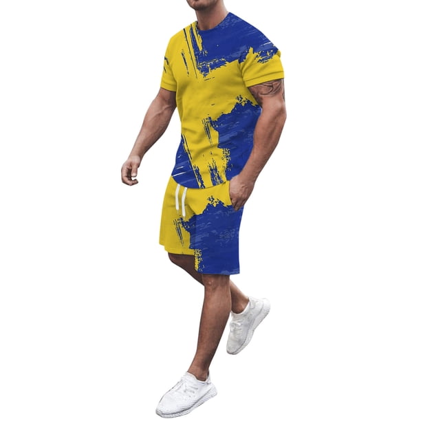 PEASKJP Men Summer Casual Short Sets Short Sleeve T Shirt and