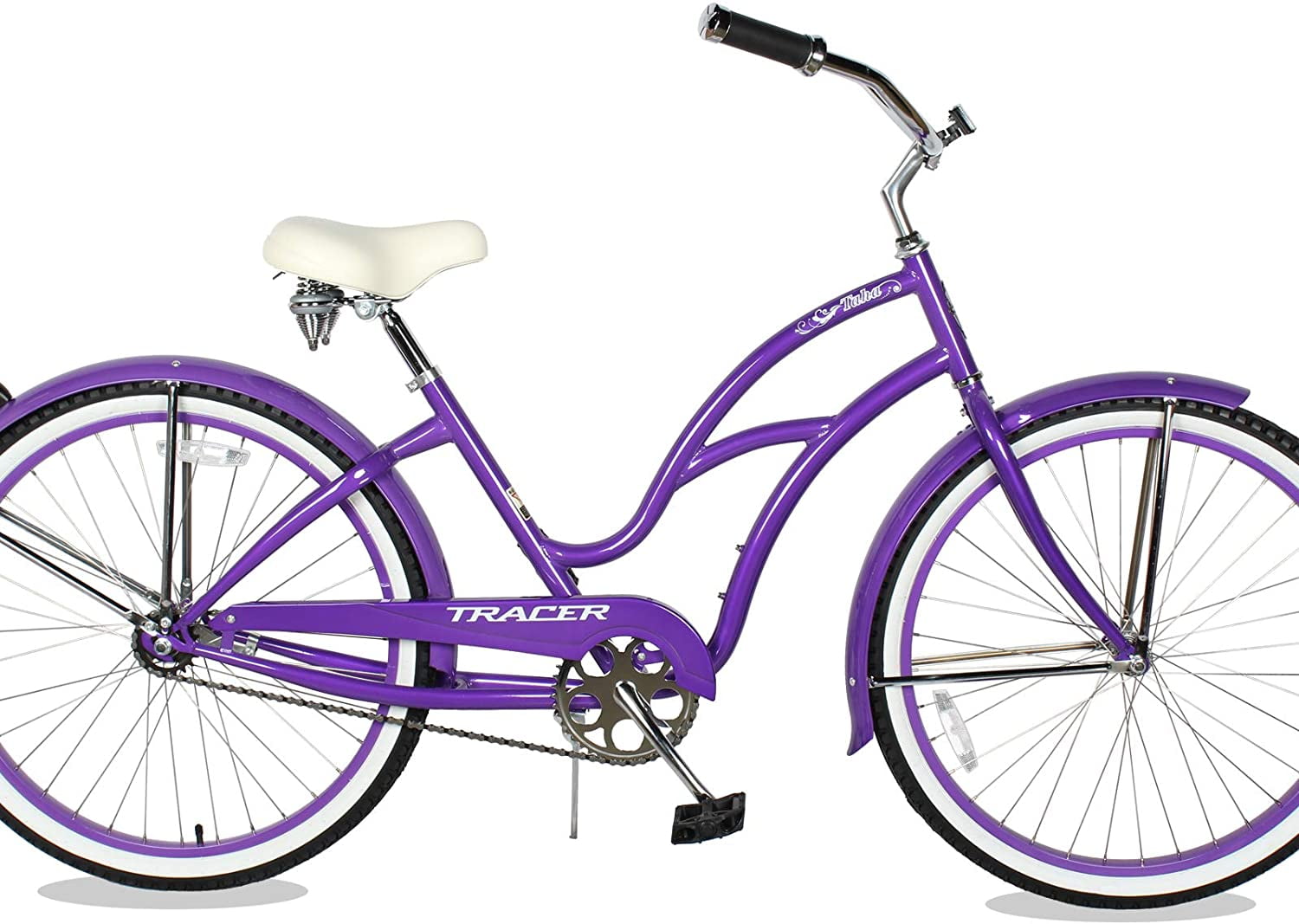 WonderWheels 26" Beach Cruiser Coaster Brake Stainless Steel Spokes One Piece Crank Alloy Orange Rims 36H W/ Fenders - Purple